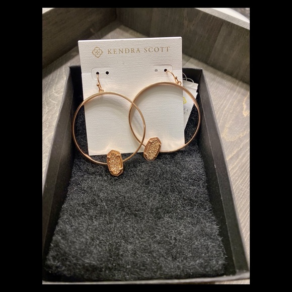 Kendra Scott Jewelry - Kendra Scott Elora Hoop Drop Earrings Rose Gold Tone with Drusy Accent- NEW